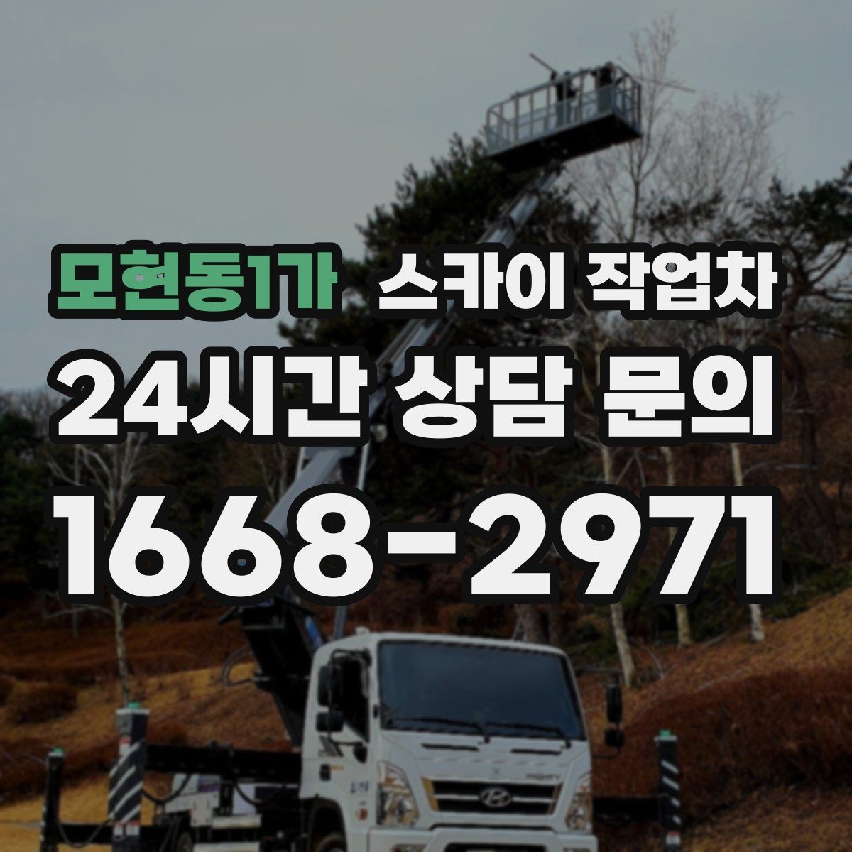 모현동1가 스카이 작업차 통신선 정리 작업을 고소에서 진행하기