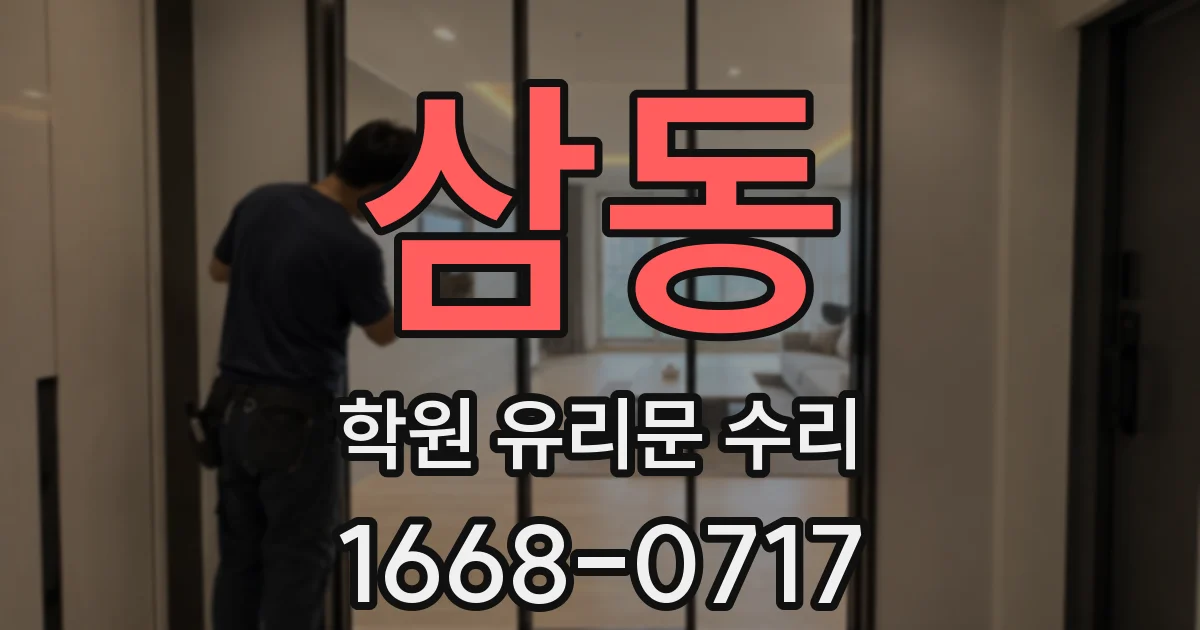 삼동 학원 유리문 수리