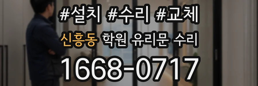 신흥동 학원 유리문 수리