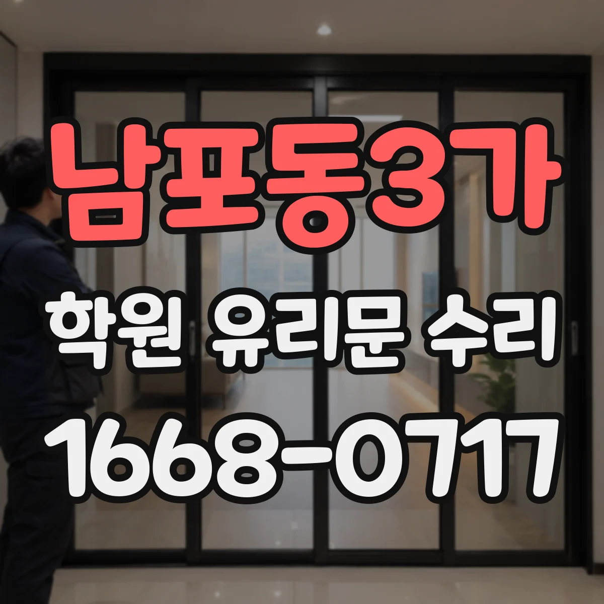 남포동3가 학원 유리문 수리