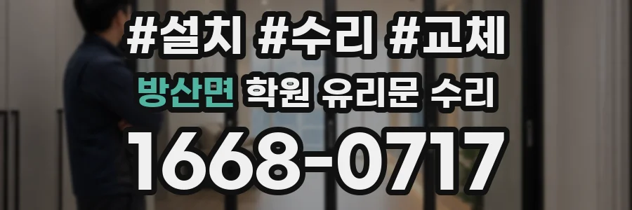 방산면 학원 유리문 수리