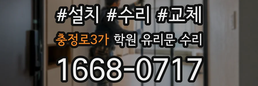 충정로3가 학원 유리문 수리
