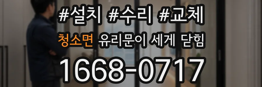 청소면 유리문이 세게 닫힘