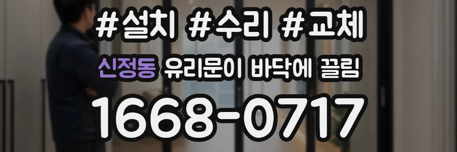 신정동 유리문이 바닥에 끌림