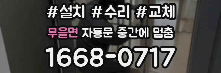 무을면 자동문 중간에 멈춤