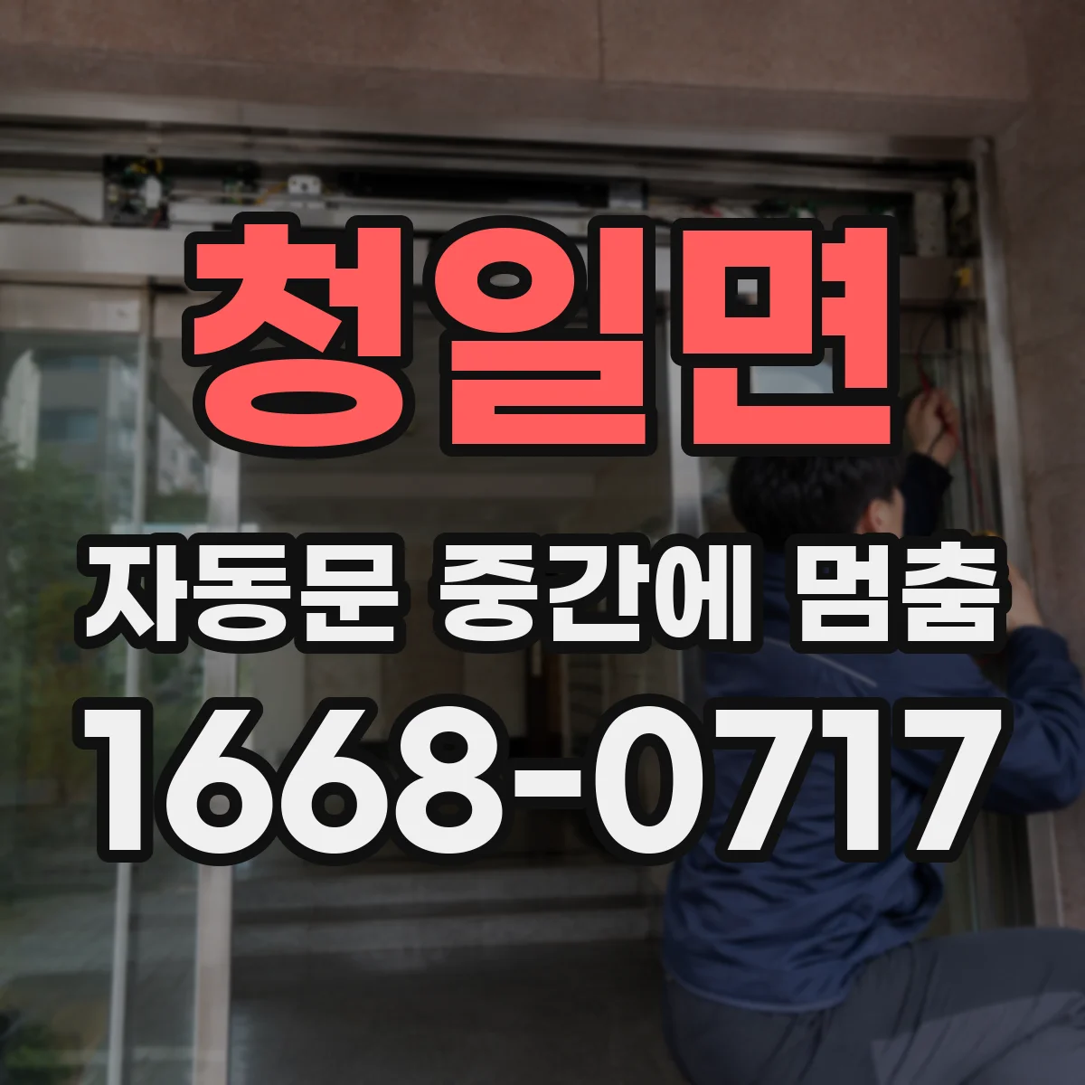 청일면 자동문 중간에 멈춤