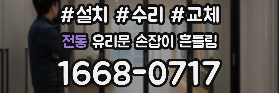 전동 유리문 손잡이 흔들림