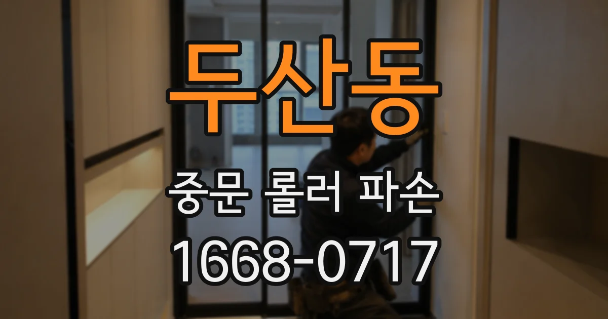 두산동 중문 롤러 파손