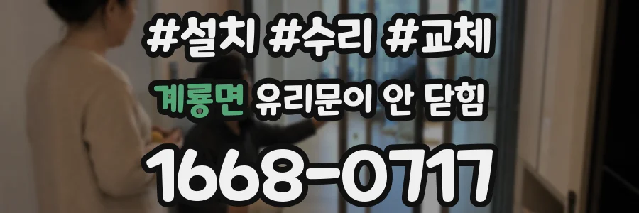 계룡면 유리문이 안 닫힘